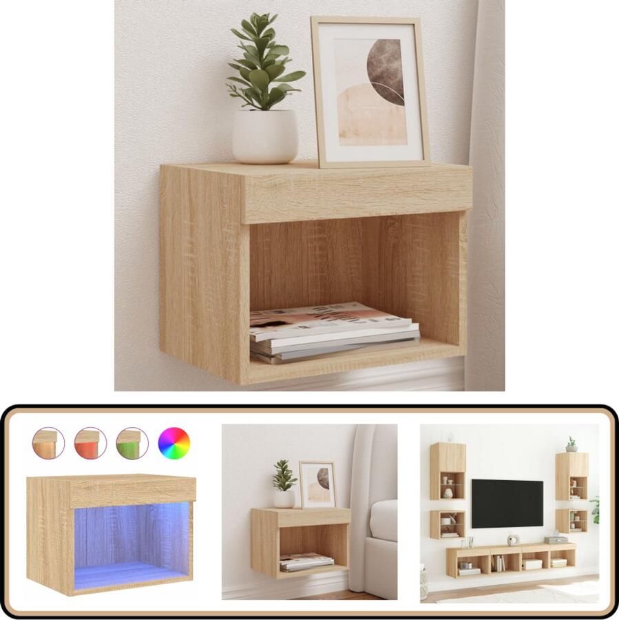 VidaXL Nachtkastje met LED's Sonoma Eiken Nachtkastje Nachttafel Led Lamp Houten Meubilair Bedroom Furniture