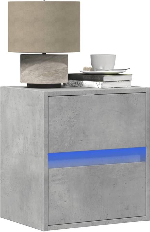 VidaXL Nachtkastje met LED's wandgemonteerd betongrijs