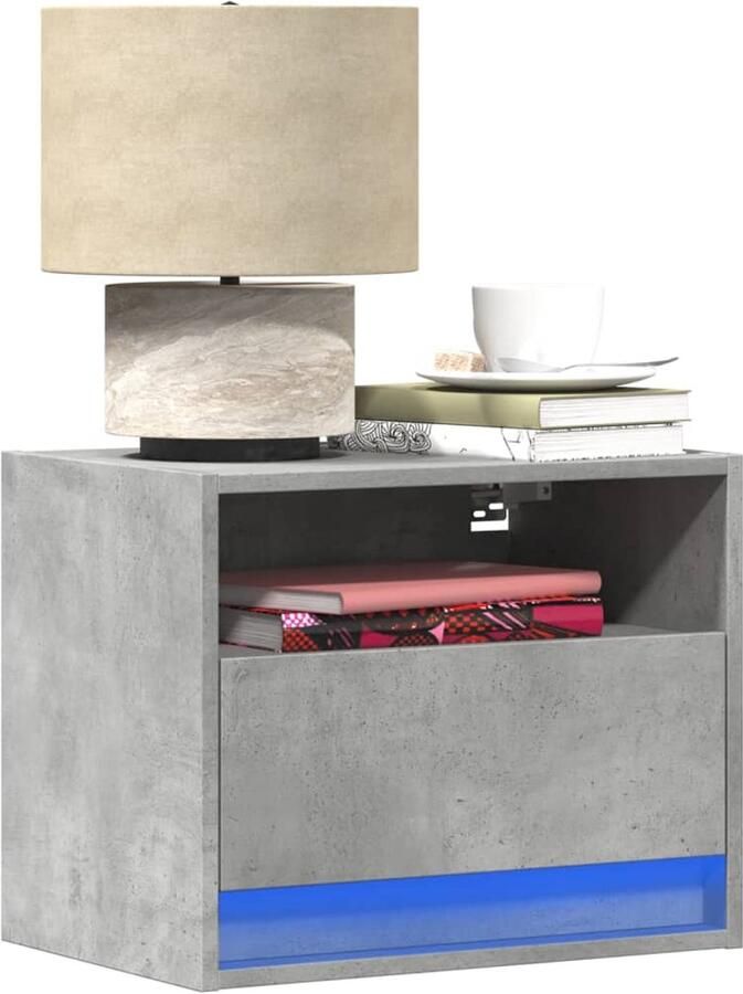 VidaXL Nachtkastje met LED's wandgemonteerd betongrijs