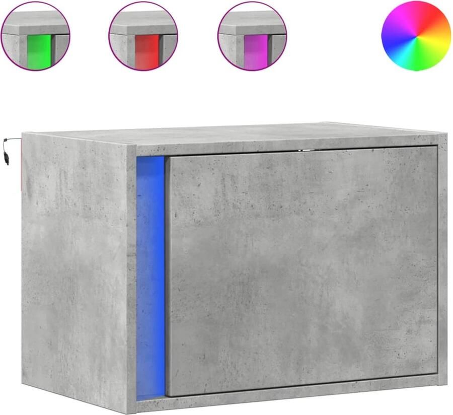 VidaXL Nachtkastje met LED's wandgemonteerd betongrijs