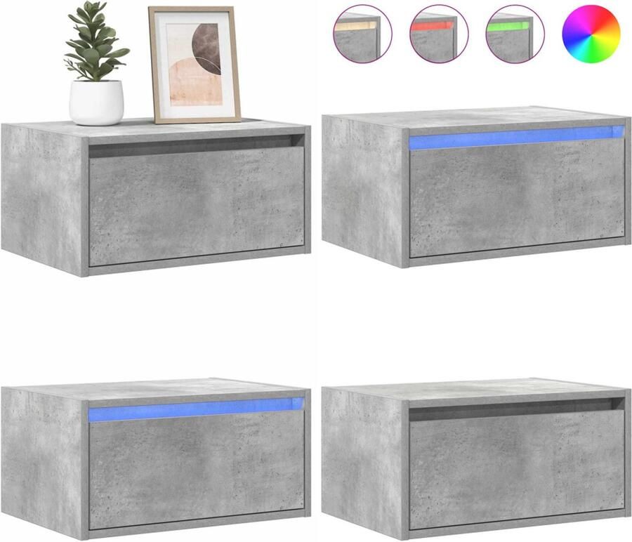 VidaXL Nachtkastje met LED's wandgemonteerd betongrijs Wandgemonteerde Nachtkastje Wandgemonteerde Nachtkastjes Nachtkastje Nachtkastjes