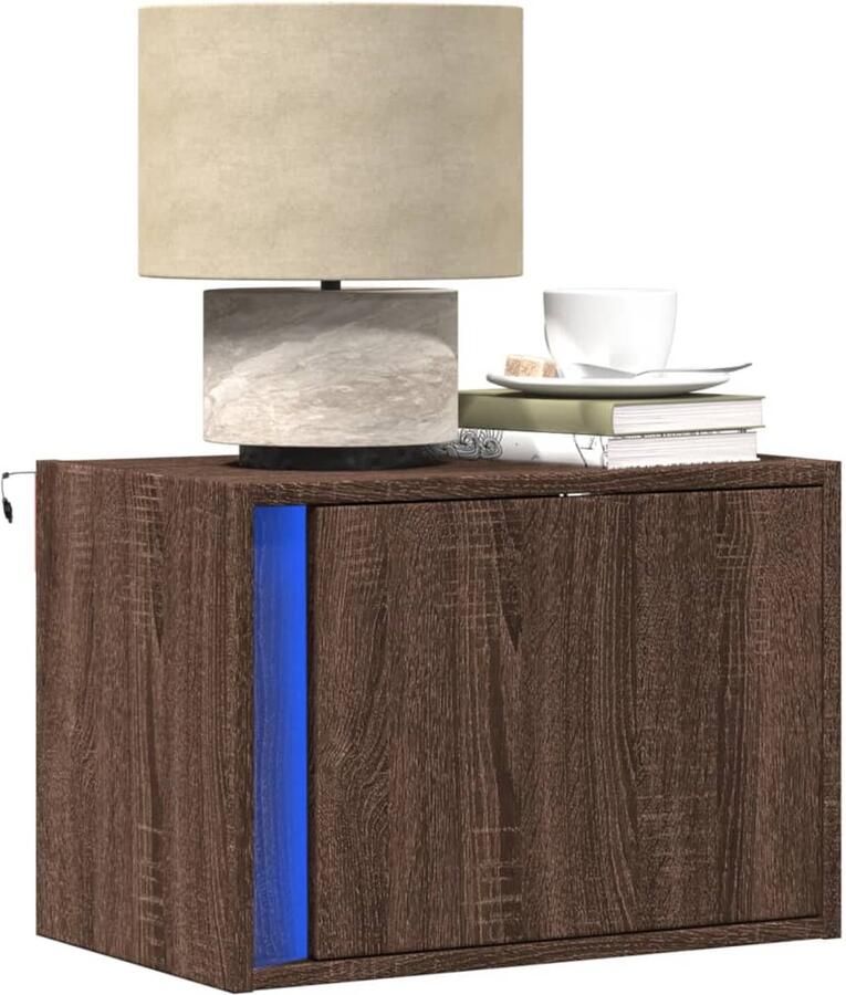 VidaXL Nachtkastje met LED's wandgemonteerd bruin eikenkleur