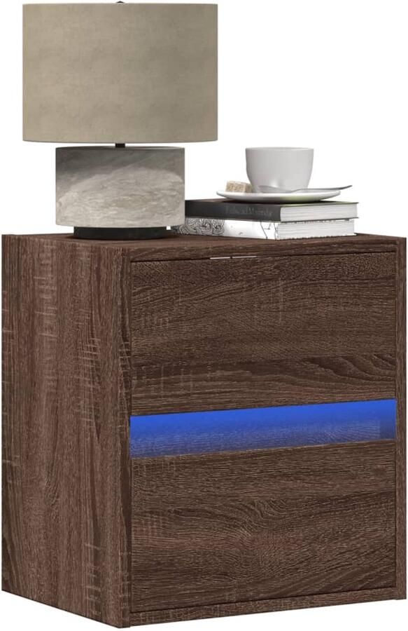 VidaXL Nachtkastje met LED's wandgemonteerd bruin eikenkleur