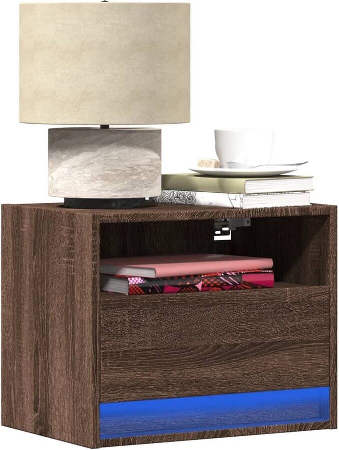 VidaXL Nachtkastje met LED's wandgemonteerd bruin eikenkleur