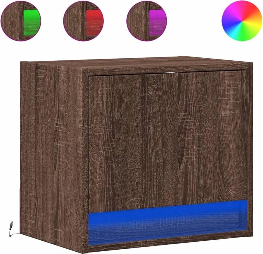 VidaXL Nachtkastje met LED's wandgemonteerd bruin eikenkleur