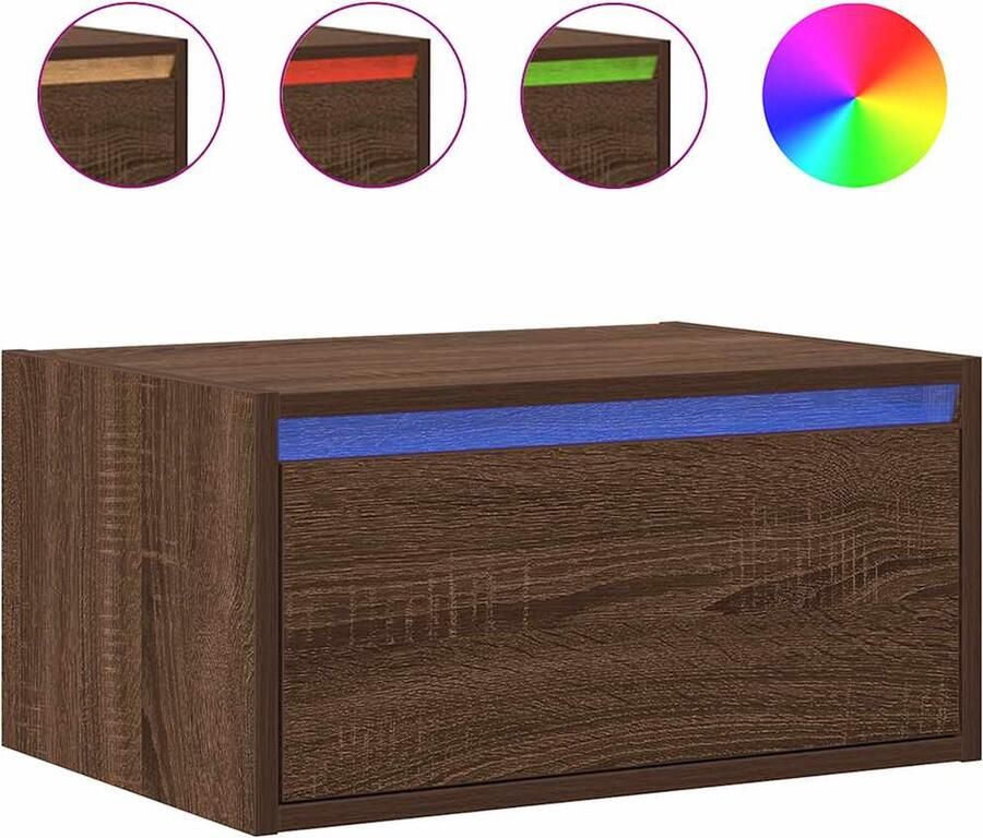 VidaXL Nachtkastje met LED's wandgemonteerd bruin eikenkleur