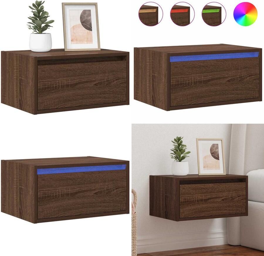 VidaXL Nachtkastje met LED's wandgemonteerd bruin eikenkleur Wandgemonteerde Nachtkastje Wandgemonteerde Nachtkastjes Nachtkastje Nachtkastjes