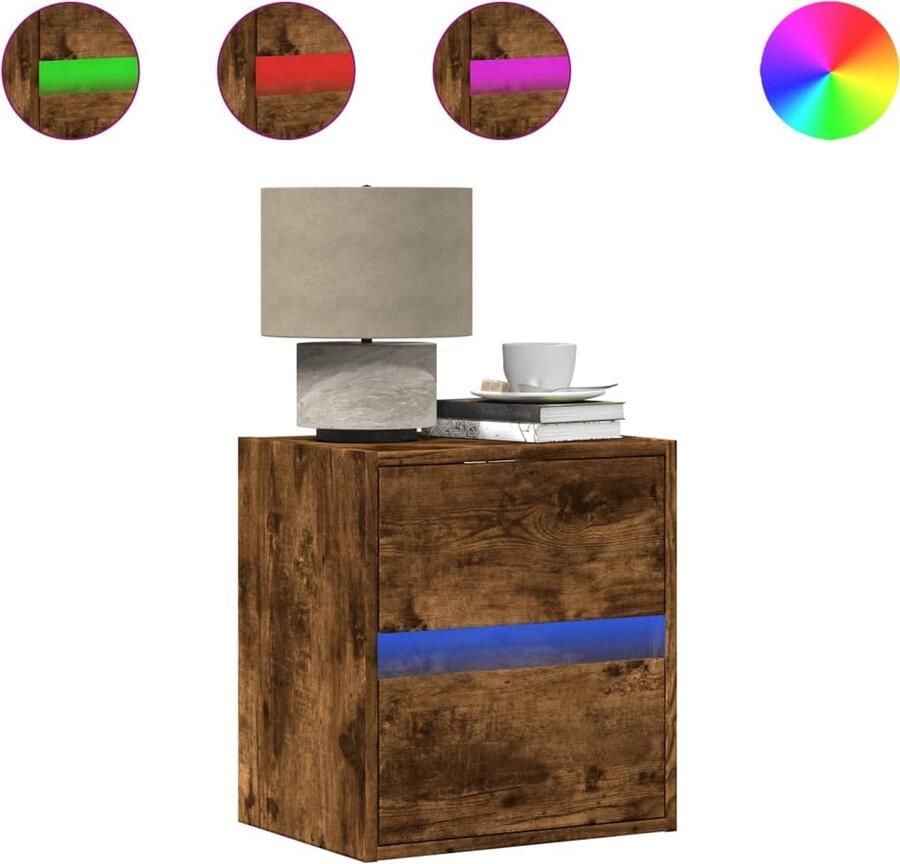 VidaXL Nachtkastje met LED&apos;s wandgemonteerd gerookt eikenkleurig - Foto 3