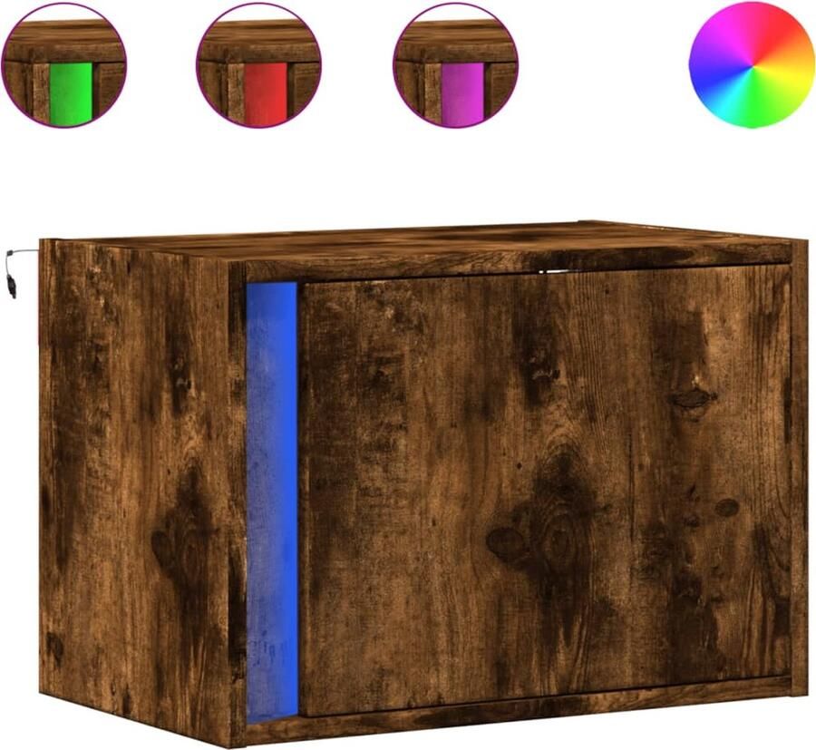 VidaXL Nachtkastje met LED&apos;s wandgemonteerd gerookt eikenkleurig - Foto 5