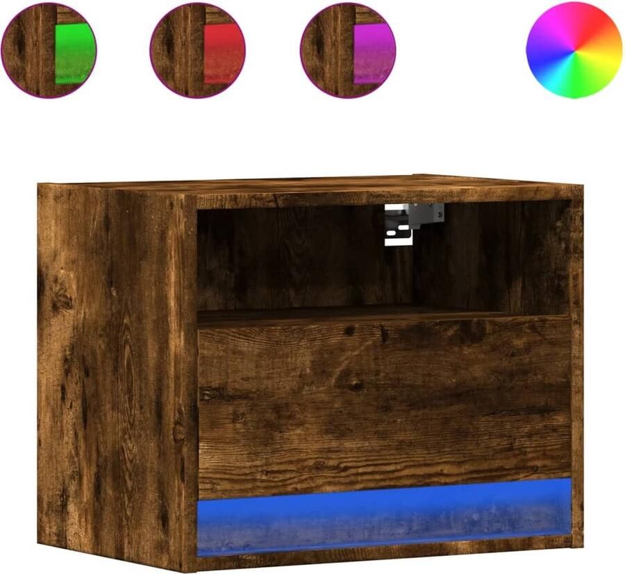 VidaXL Nachtkastje met LED's wandgemonteerd gerookt eikenkleurig