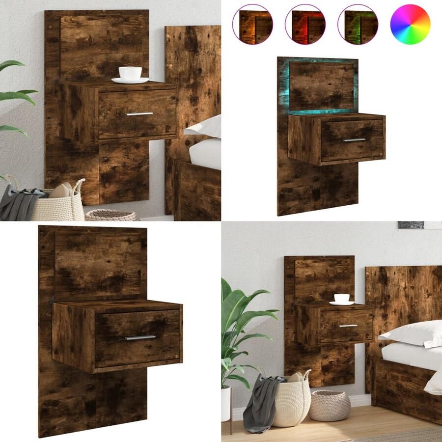 VidaXL Nachtkastje met LED's wandgemonteerd gerookt eikenkleurig Wandnachtkastje Wandnachtkastjes Nachtkastje Bijzettafel