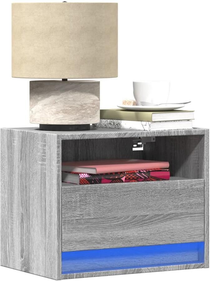 VidaXL Nachtkastje met LED's wandgemonteerd grijs sonoma eikenkleurig