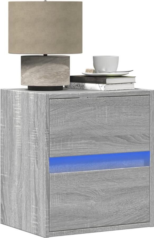 VidaXL Nachtkastje met LED's wandgemonteerd grijs sonoma eikenkleurig
