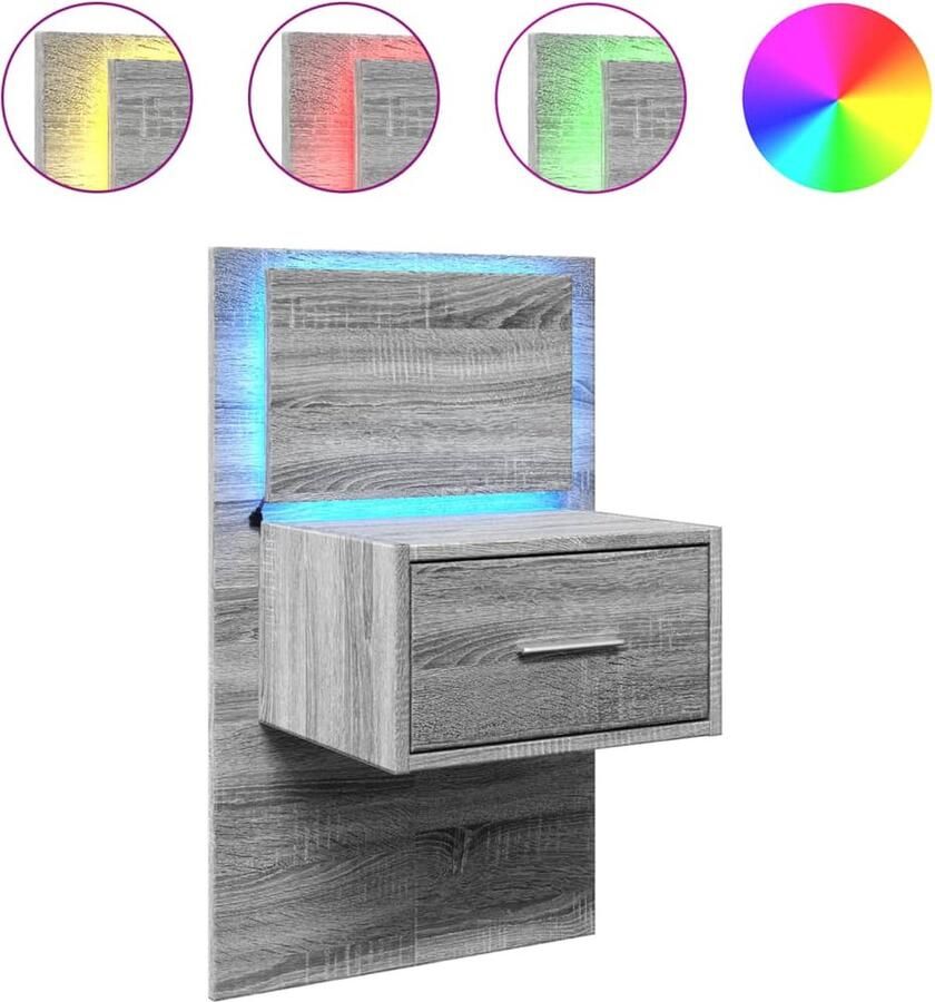VidaXL Nachtkastje LED Grijs Sonoma Eikenkleurig Wandnachtkastje Wandnachtkastjes Nachtkastje Bijzettafel