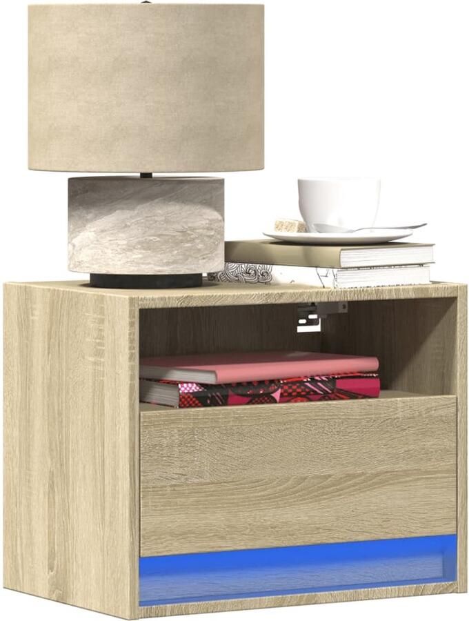 VidaXL Nachtkastje met LED's wandgemonteerd sonoma eikenkleurig