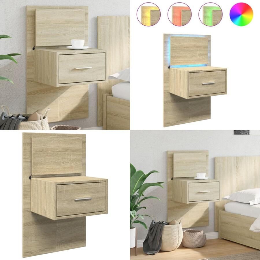 VidaXL Nachtkastje met LED's wandgemonteerd sonoma eikenkleurig Wandnachtkastje Wandnachtkastjes Nachtkastje Bijzettafel