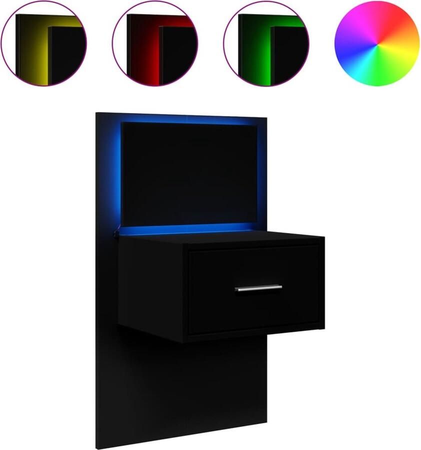 VidaXL Nachtkastje met LED's Zwart Wandgemonteerd Wandnachtkastje Wandnachtkastjes Nachtkastje Bijzettafel