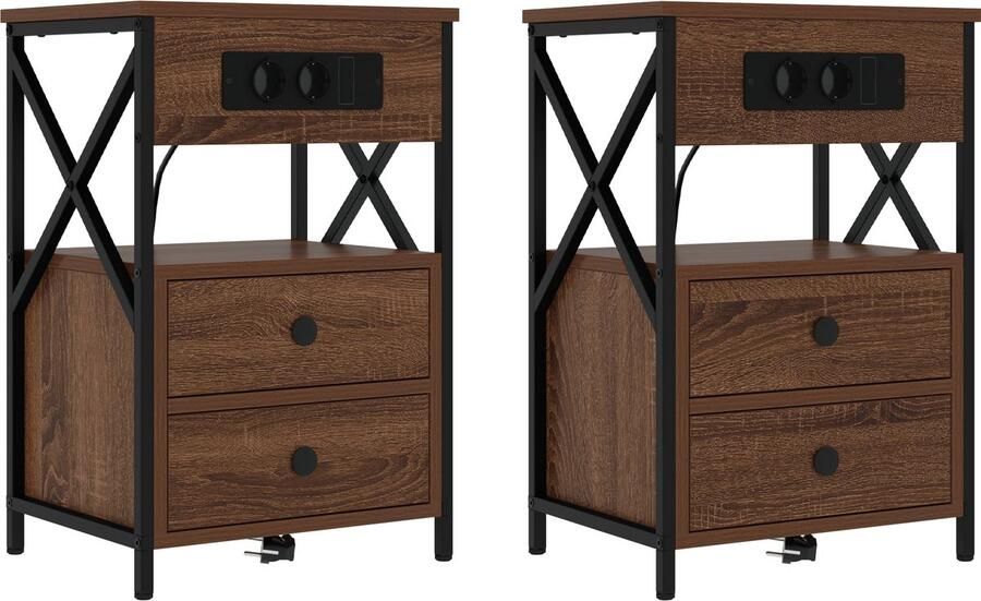 VidaXL Nachtkastje 2 pcs bruin eikenkleur 40 x 31 x 60 cm Bewerkt hout