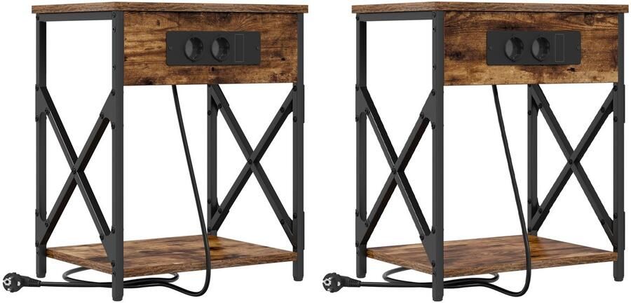 VidaXL Nachtkastje 2 pcs Gerookt eiken 41 x 31 x 51 cm Bewerkt hout