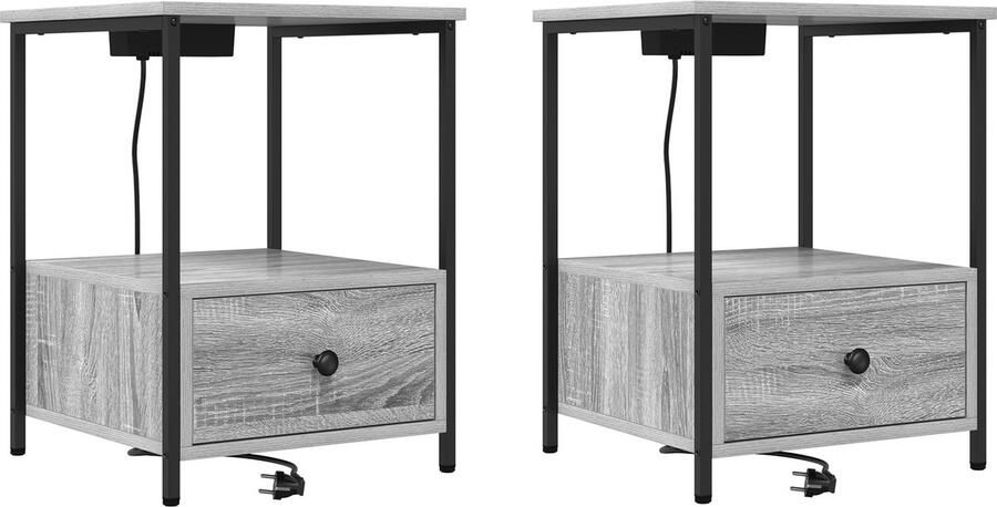 VidaXL Nachtkastje met Oplaadstation 2 pcs Grijs sonoma Bewerkt hout
