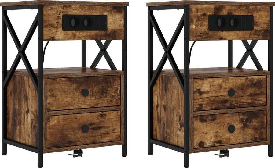 VidaXL Nachtkastje met lade Gerookt eiken 40 x 31 x 60 cm Bewerkt hout