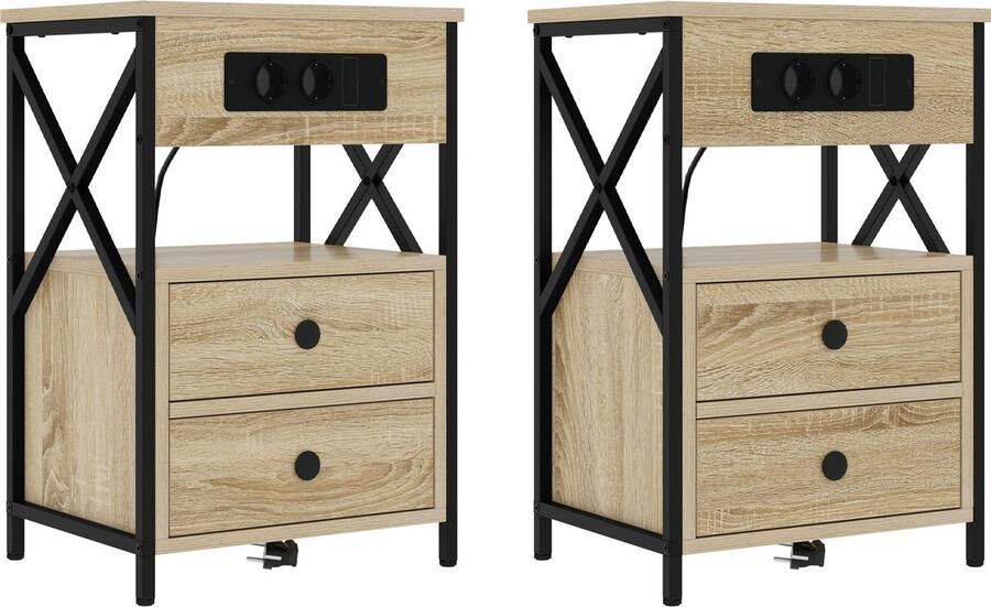 VidaXL Nachtkastje met Oplaadstation 2 pcs Sonoma Eik 40 x 31 x 60 cm