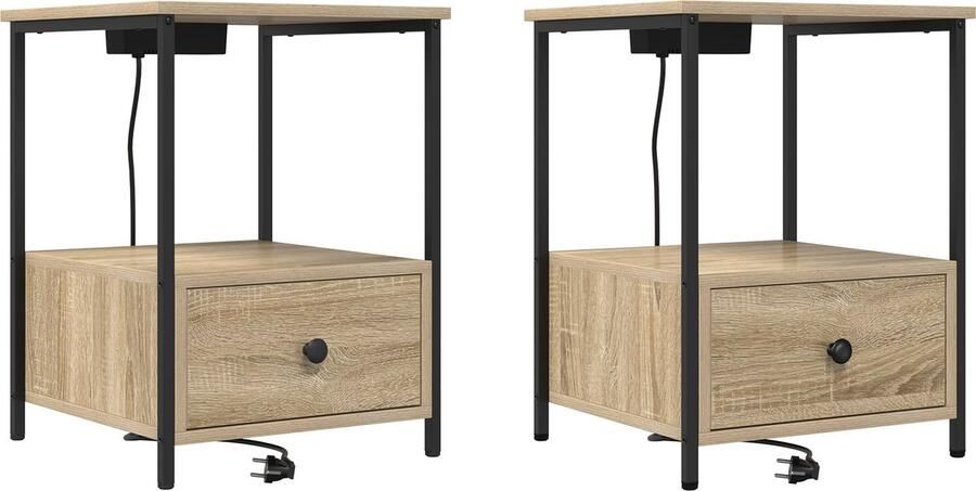 VidaXL Nachtkastje met Oplaadstation 2 pcs Sonoma eiken Bewerkt hout