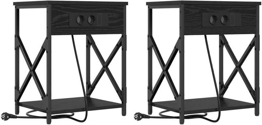 VidaXL Nachtkastje met Oplaadstation 2 pcs Zwart eiken 41 x 31 x 51 cm
