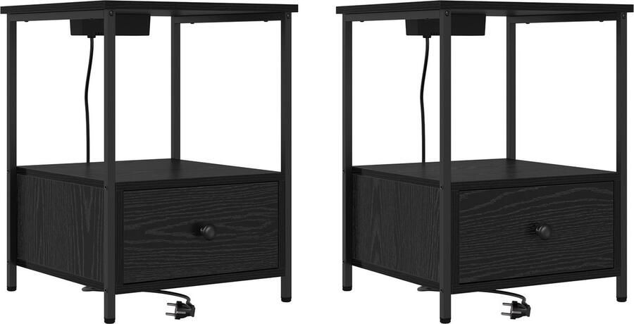 VidaXL Nachtkastje met Oplaadstation 2 pcs Zwart eiken Bewerkt hout
