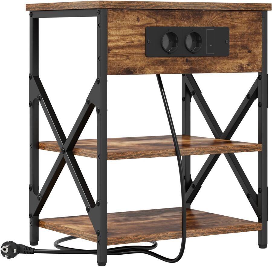 VidaXL Nachtkastje met Oplaadstation Gerookt eiken Bewerkt hout