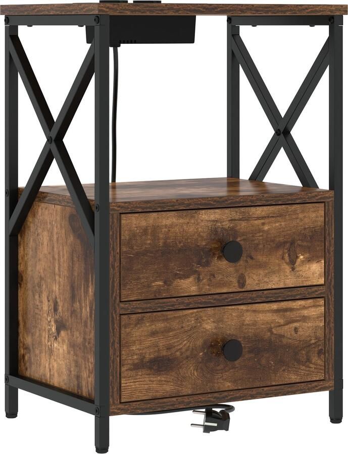 VidaXL Nachtkastje met Oplaadstation Gerookt eiken Bewerkt hout