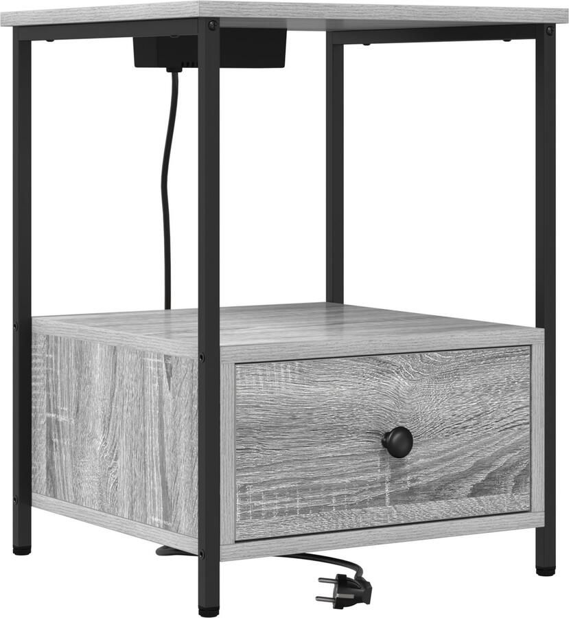 VidaXL Nachtkastje met Oplaadstation Grijs sonoma Bewerkt hout
