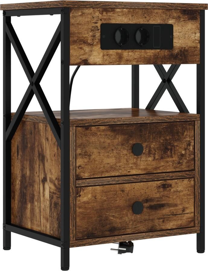 VidaXL Nachtkastje met lade Gerookt eiken 40 x 31 x 60 cm Bewerkt hout