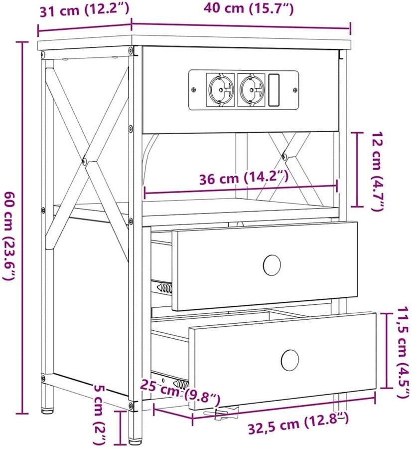 VidaXL Nachtkastje met lade Grijs sonoma 40 x 31 x 60 cm Bewerkt hout
