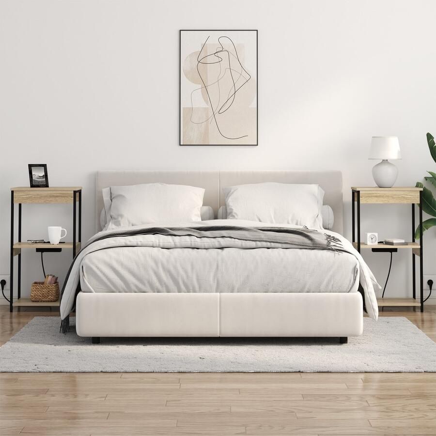 VidaXL Nachtkastje met Oplaadstation Sonoma eiken Bewerkt hout