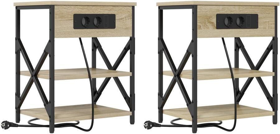 VidaXL Nachtkastje met Oplaadstation 2 pcs Sonoma eiken Bewerkt hout