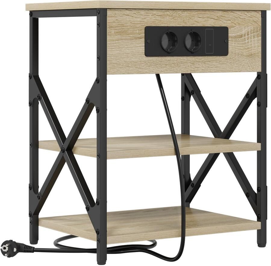 VidaXL Nachtkastje met Oplaadstation Sonoma eiken Bewerkt hout