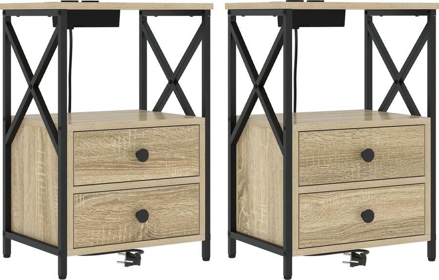 VidaXL Nachtkastje met Oplaadstation 2 pcs Sonoma eiken Bewerkt hout