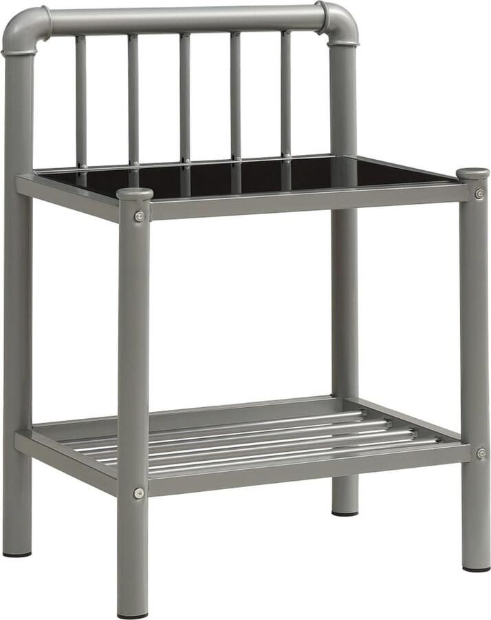 VidaXL Nachtkastje Metaal en Glas Grijs Zwart Nachtkastje Nachtkastjes Sidetable Salontafel Tv Tafel
