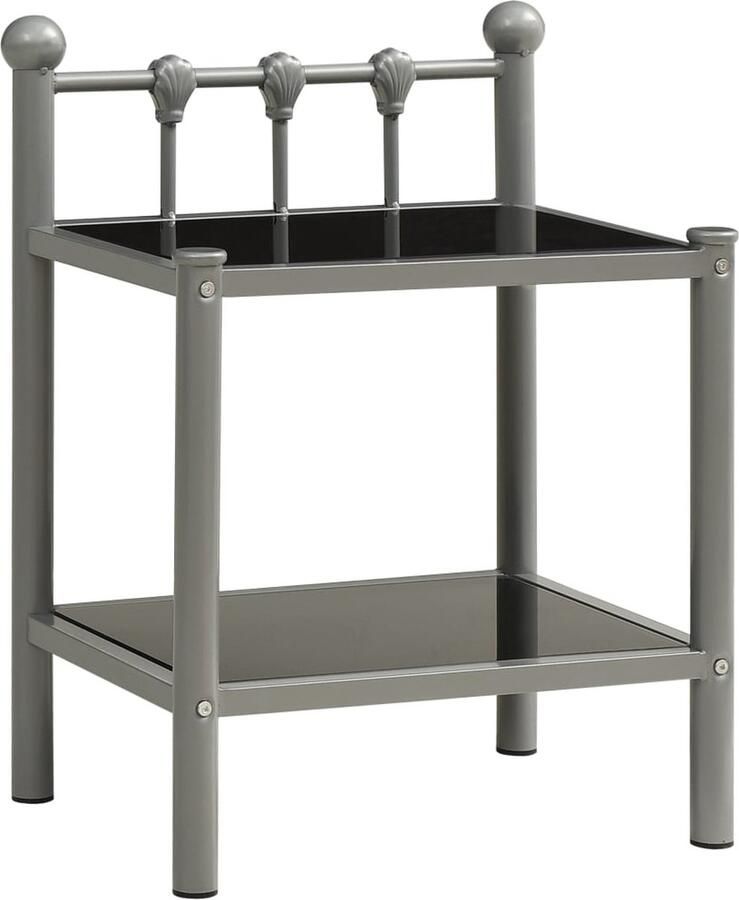 VidaXL Nachtkastje metaal en glas Grijs Zwart Nachtkastje Slaapkamermeubilair Sidetable Industriële Meubelen Minimalistische Meubelen Grijze Meubelen Metalen Meubelen Glasmeubelen Woonaccessoires - Foto 2