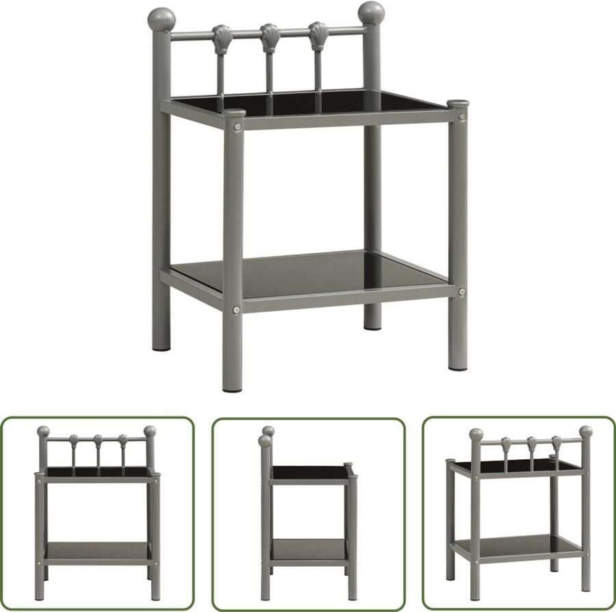 VidaXL Nachtkastje metaal en glas Grijs Zwart Nachtkastje Slaapkamermeubilair Sidetable Industriële Meubelen Minimalistische Meubelen Grijze Meubelen Metalen Meubelen Glasmeubelen Woonaccessoires