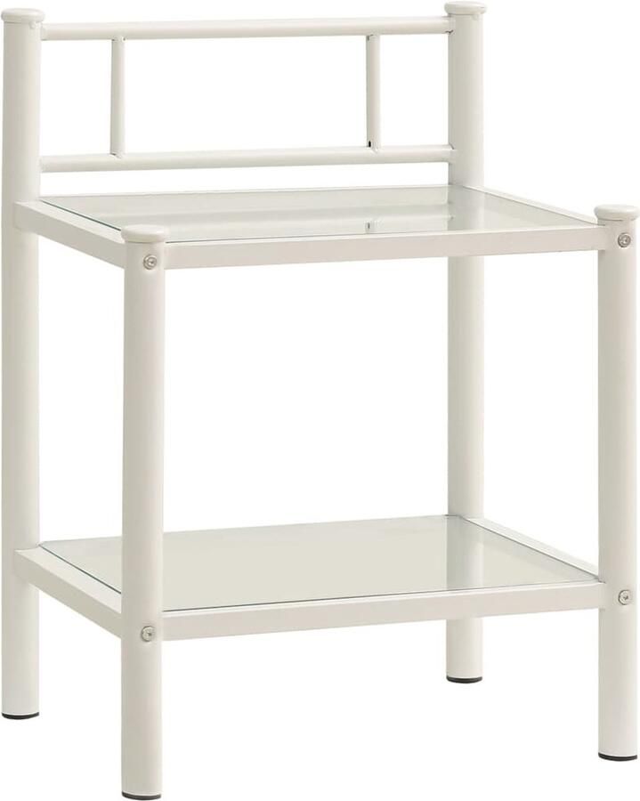 VidaXL Nachtkastje Metaal & Glas Wit & Transparant Nachtkastje Nachtkastjes Sidetable Zijtafel Salontafel Tv Tafel Woonaccessoires Meubilair Modern Minimalistisch Industrieel Wit Transparant