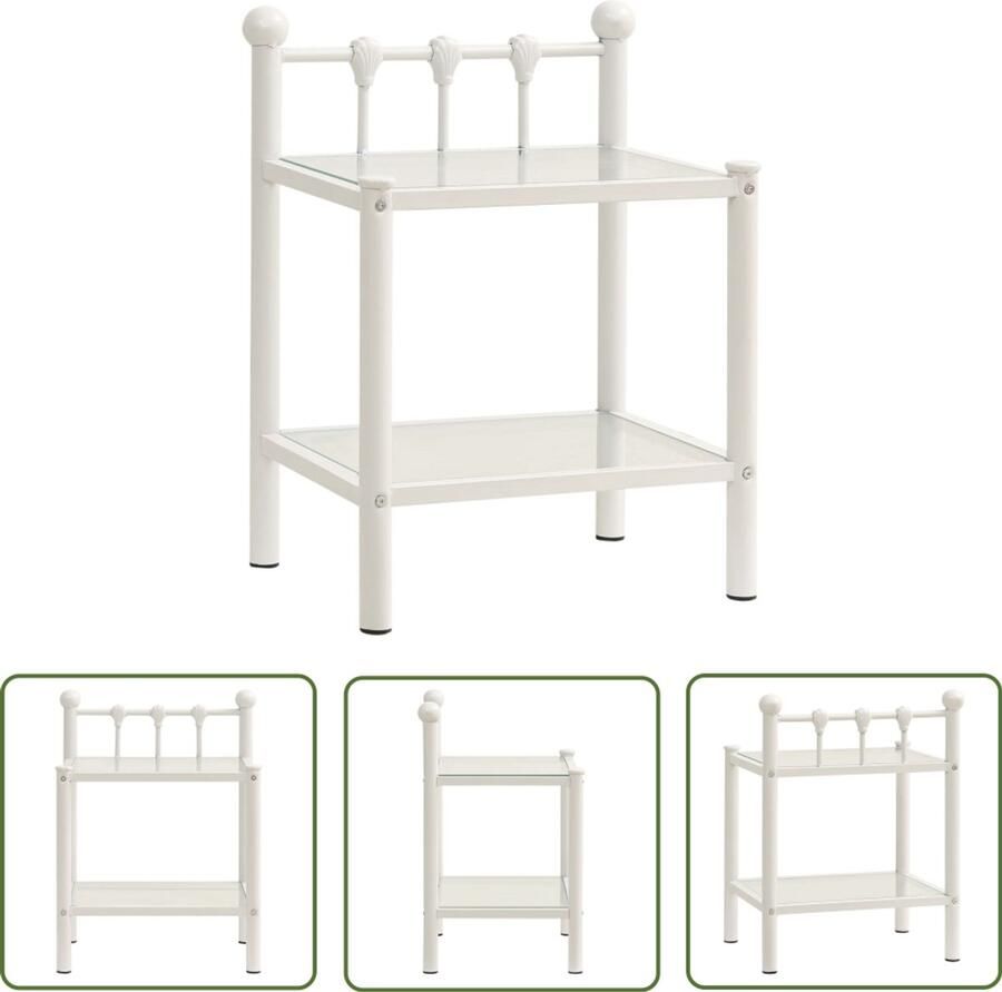 VidaXL Nachtkastje Metaal en Glas Wit Transparant Nachtkast Nachtkastje Meubilair Salontafel Sidetable