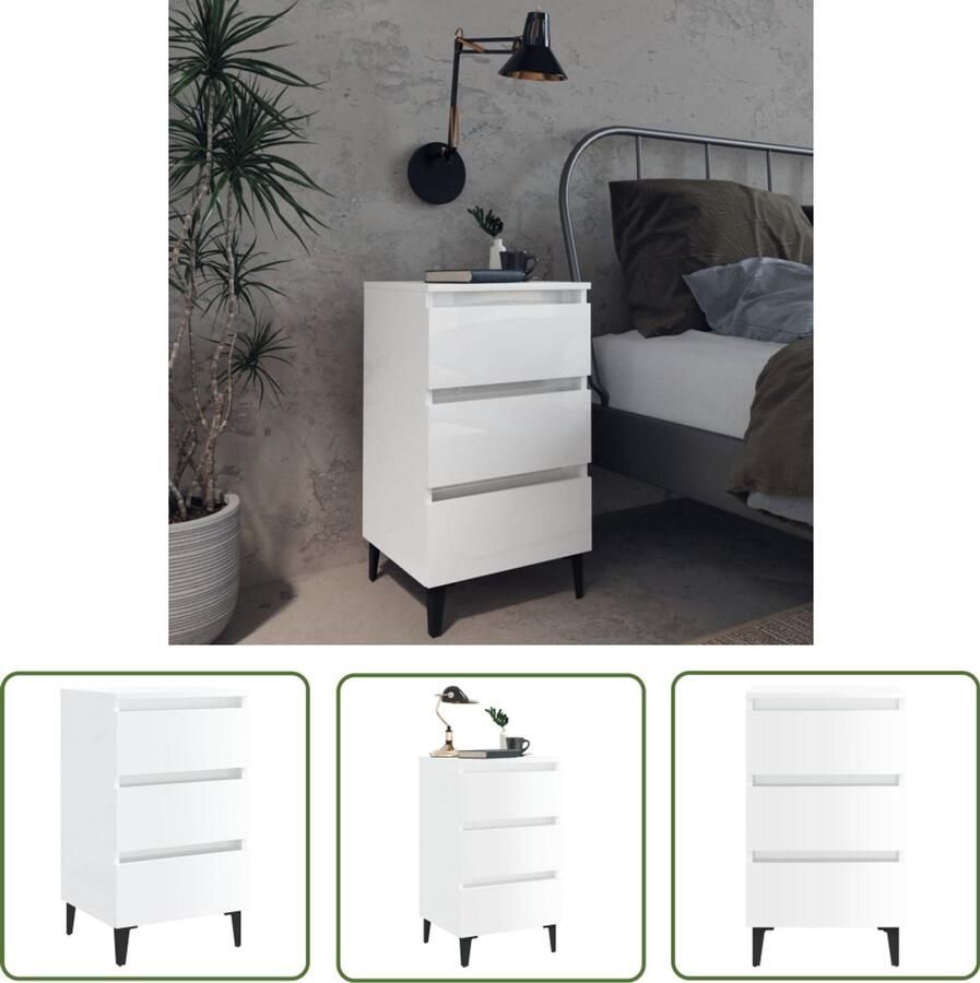 VidaXL Nachtkastje Metalen poten Hoogglans wit Nachtkastje Industriele Meubelen Houten Nachtkastje Witte Nachtkastje Vintage Nachtkastje Salontafel Bedroom Furniture Living Room Decor Side Table Storage Solutions - Foto 2