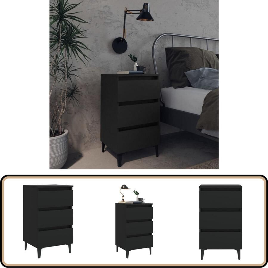 The Living Store Nachtkastje IndustriÃle charme 3 lades Zwart 40 x 35 x 69 cm Nachtkastje Industriele Meubels Zwarte Meubels Houten Meubels Stapelbare Kasten