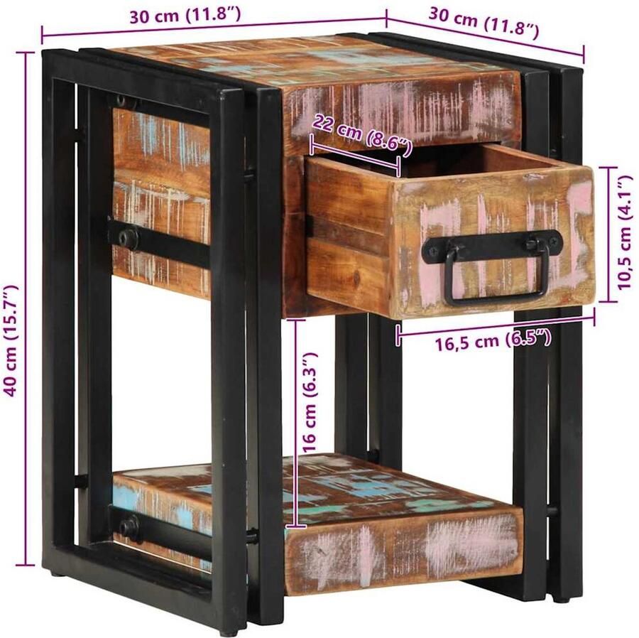 VidaXL Nachtkastje Multikleur 30 x 30 x 40 cm massief gerecycled hout