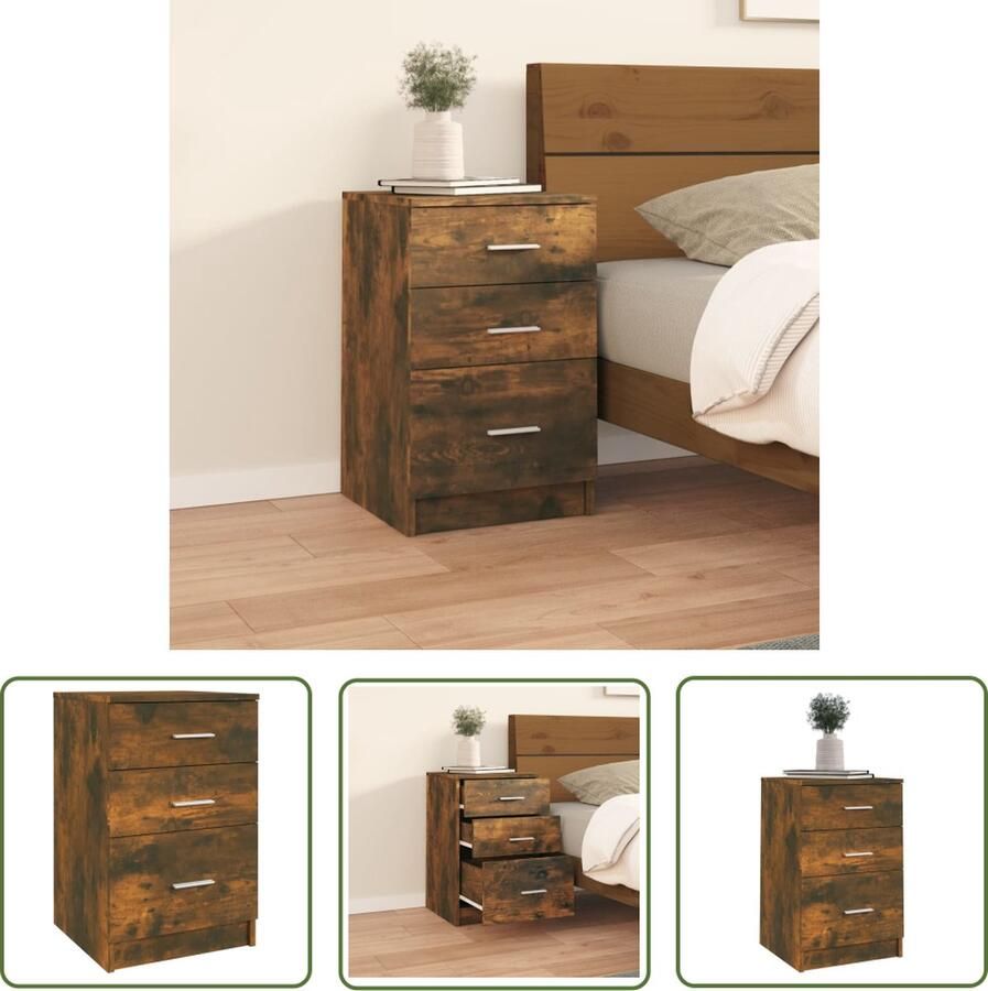 The Living Store Nachtkastje Gerookt Eiken 40x40x63 cm Praktisch en tijdloos design Nachtkast Nachtkastje Houten Nachtkast Meubilair Kamermeubel - Foto 2