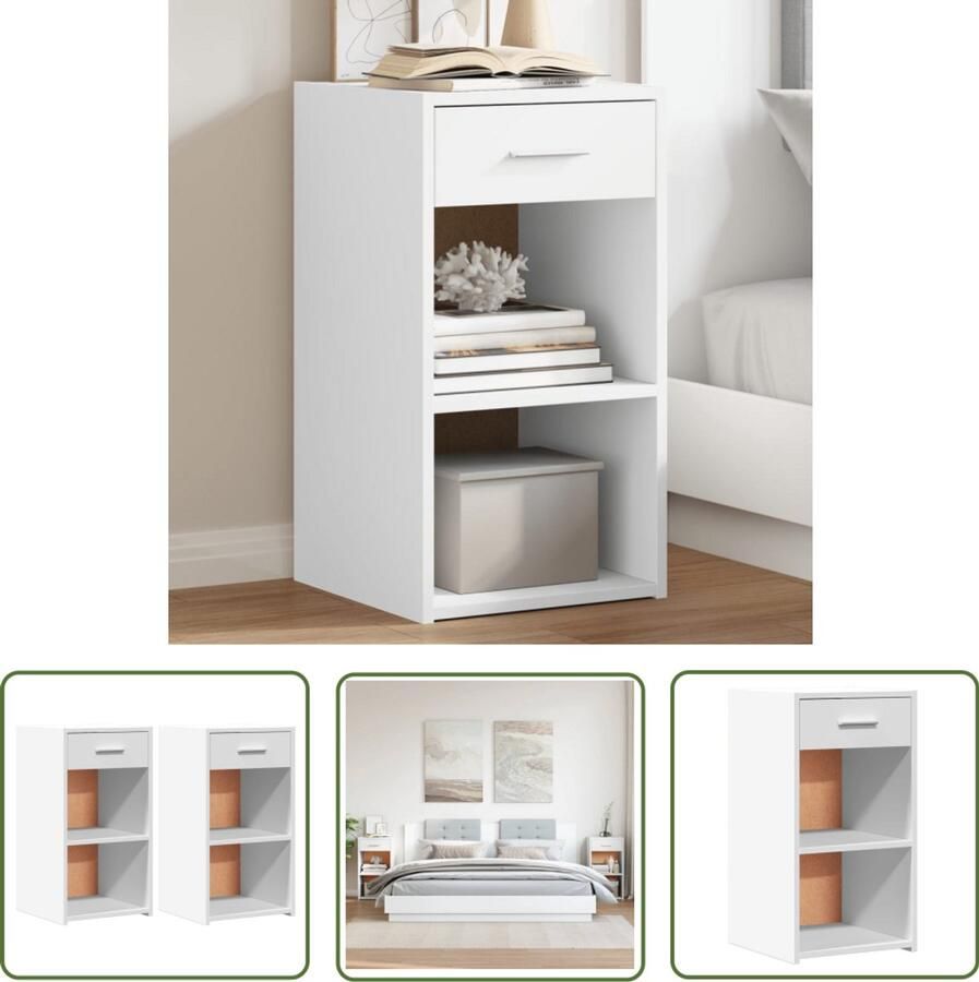 VidaXL Nachtkastje Nachtkast Nachtkastjes 2 st 35x34x65 cm bewerkt hout wit Houten Nachtkast Witte Nachtkast Badkamermeubel