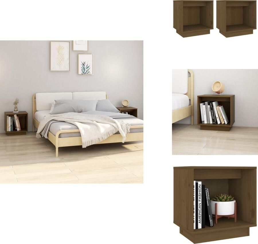 VidaXL Nachtkastje Nachtkastjes Bedkast Nachtkast Nachtkastjes 2 st 40x30x40 cm massief grenenhout honingbruin