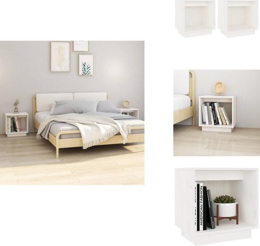 VidaXL Nachtkastje Nachtkastjes Bedkast Nachtkast Nachtkastjes 2 st 40x30x40 cm massief grenenhout wit